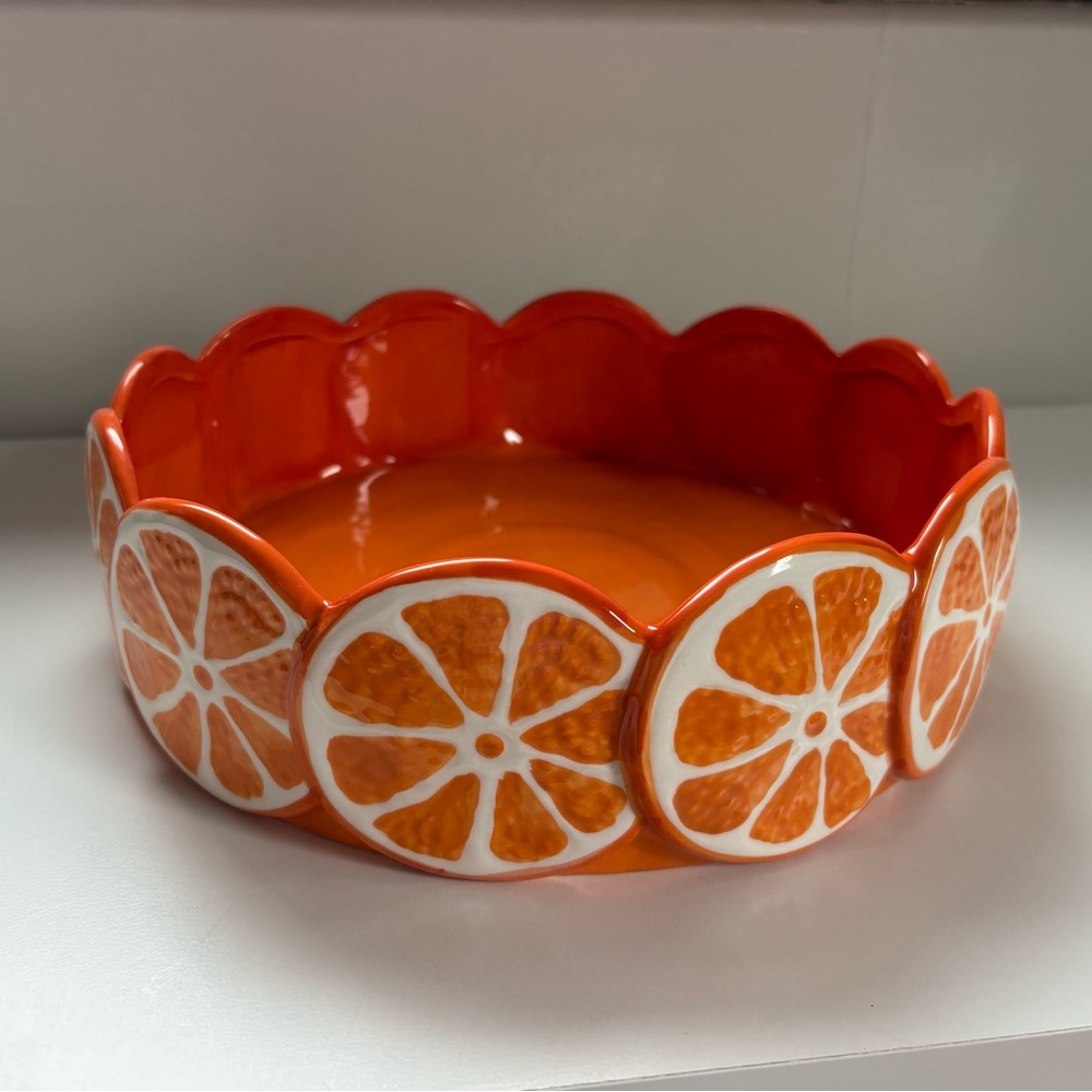 Orange Ceramic Bowl with Citrus Design